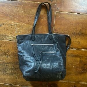 Day & Mood Anthropologie Heather Black Leather Biker Style Handbag Tote EUC
